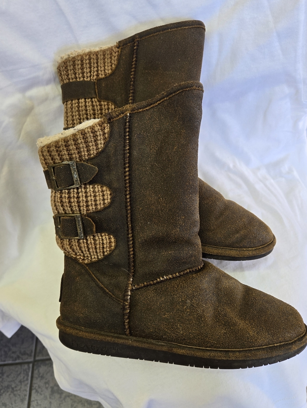 Bearpaw Suede Knit-Trim Winter Boots Size 8